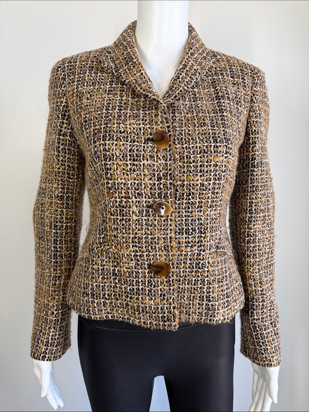 Talbots Collection Petite Tweed Blazer Jacket 6P Brown Wool Blend